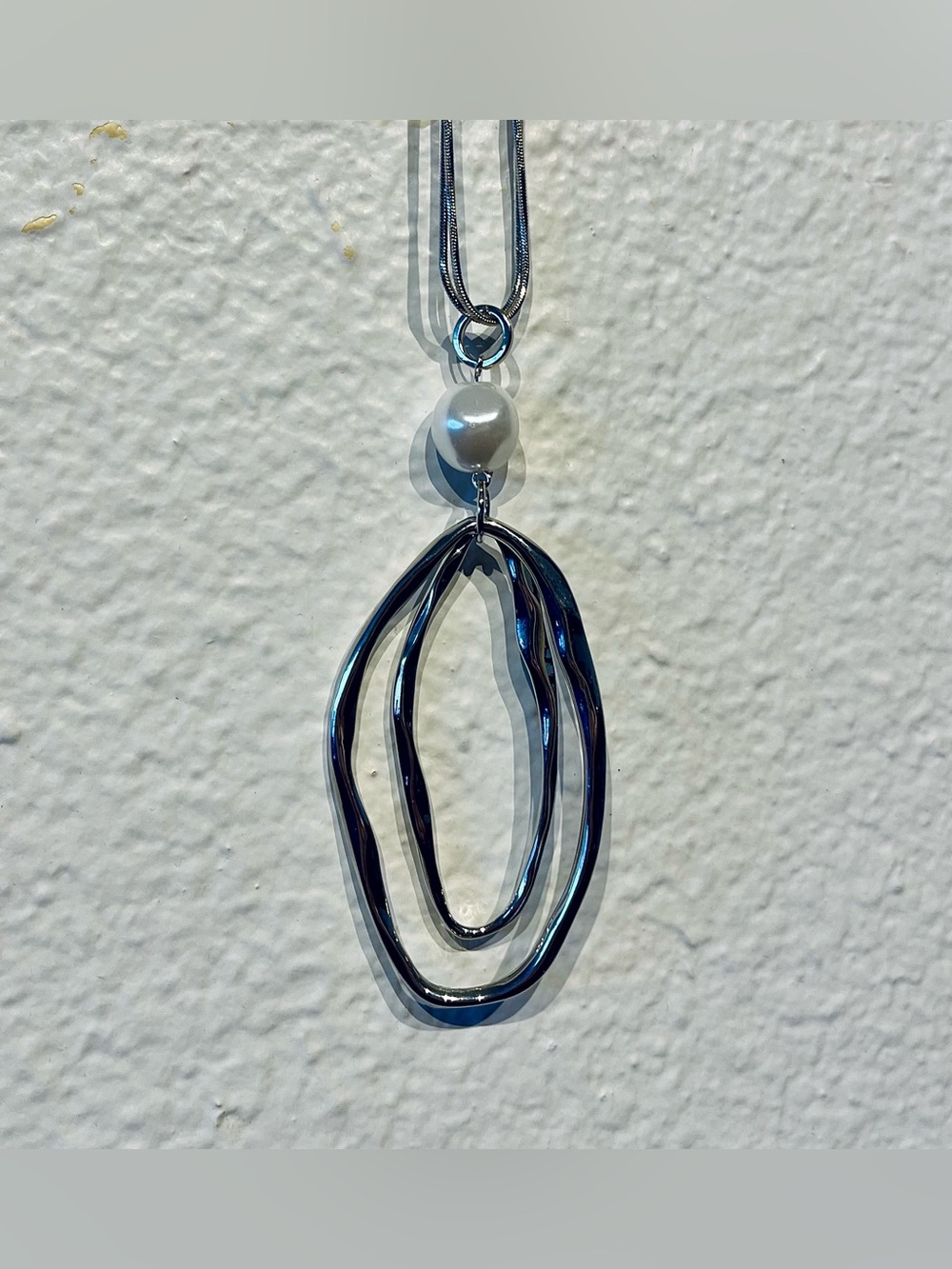 Long Double-Strand Silver-Tone Pearl Pendant Necklace